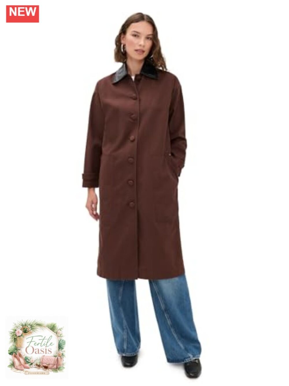 Oversized Utility Barn Jacket Long Sleeve 100% Cotton Faux Leather Trim